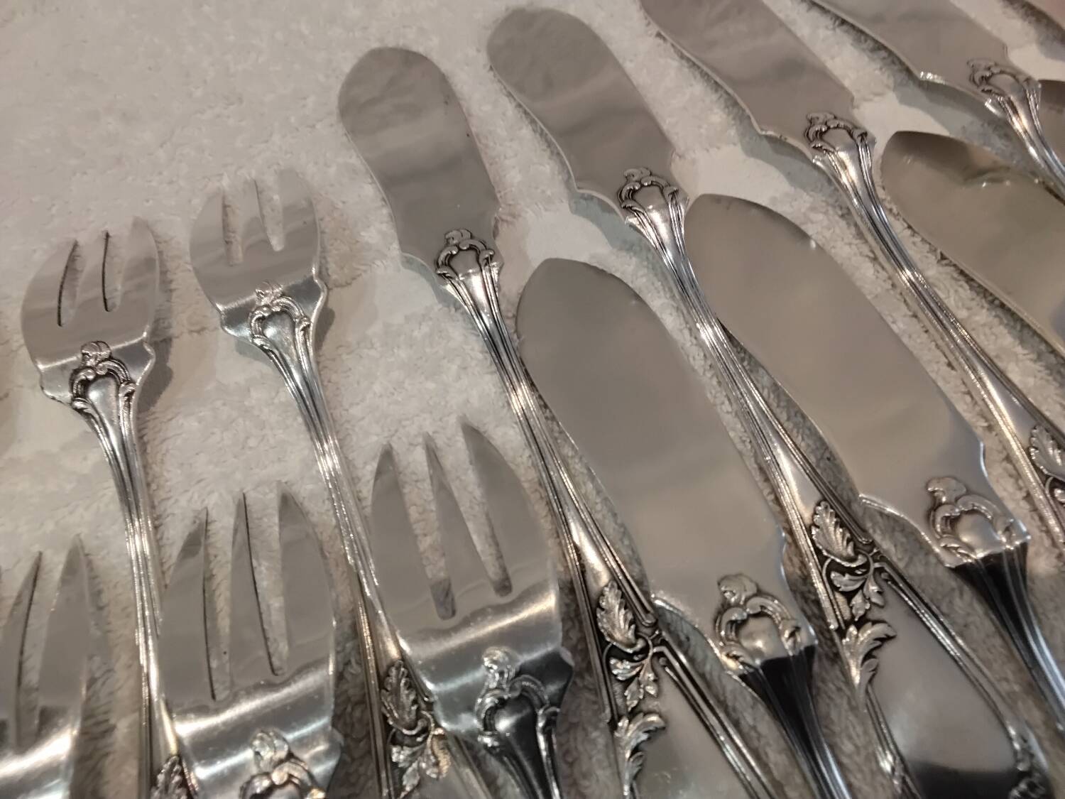 12 fish cutlery sets 24p silver metal decor ribbons rocaille