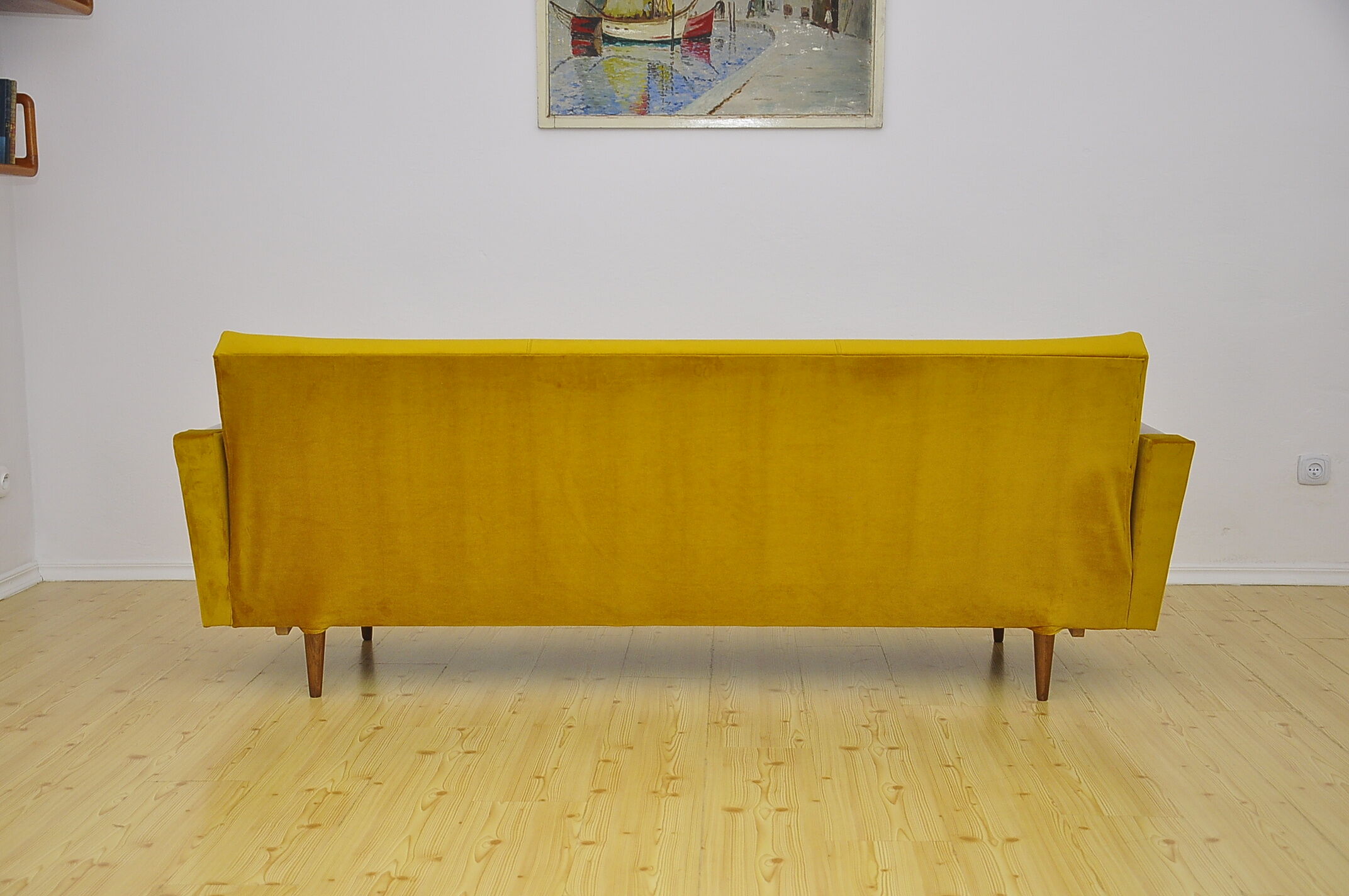 Yellow velvet sofa with fold-out function, 1960s
