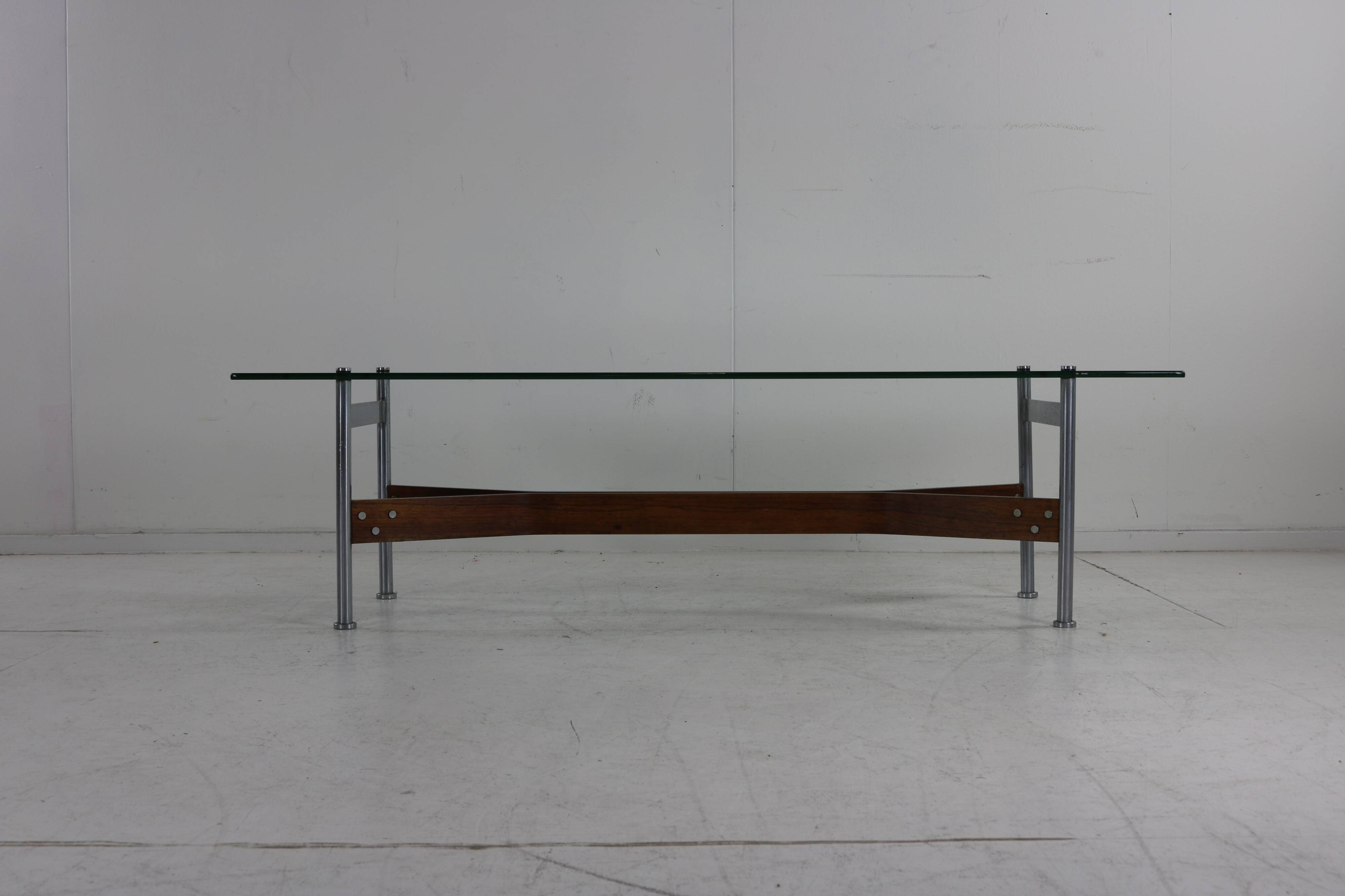 Glass and rosewood coffee table in a 1960s design by Rudolf Glatzel for Fristho