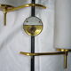 Black and gold metal sconces, Arlus house opalin lenses from the 1950s