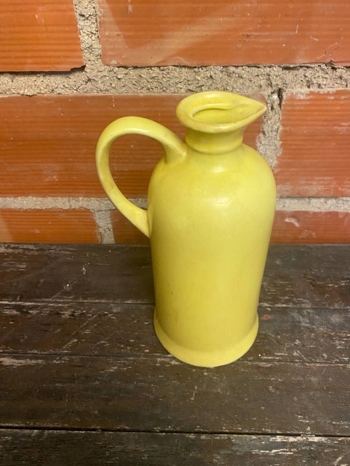 Old Yellow Glazed Ceramic Pitcher Vintage Kitchen #D427