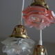 Chandelier suspension waterfall 3 lamps glass paste flower pink tulip old art deco