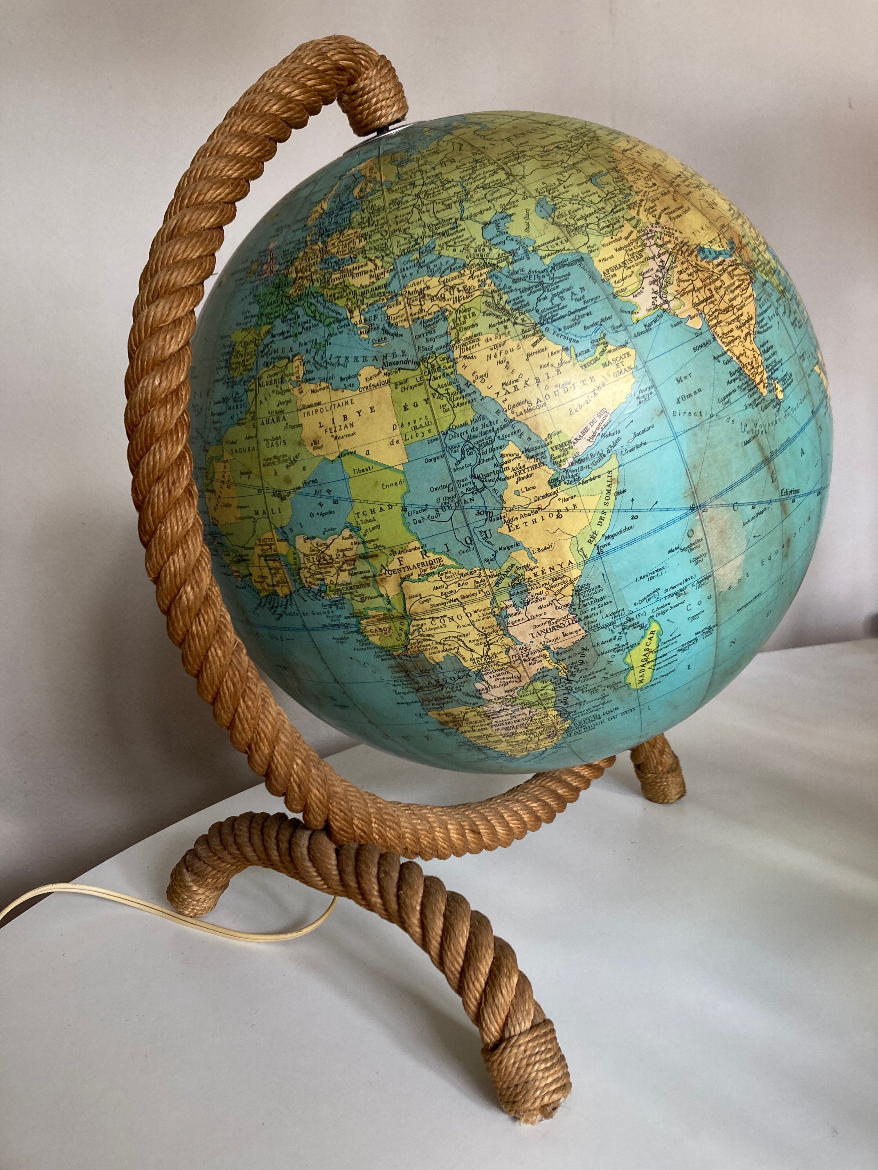 Lamp world map glass and rope 1960