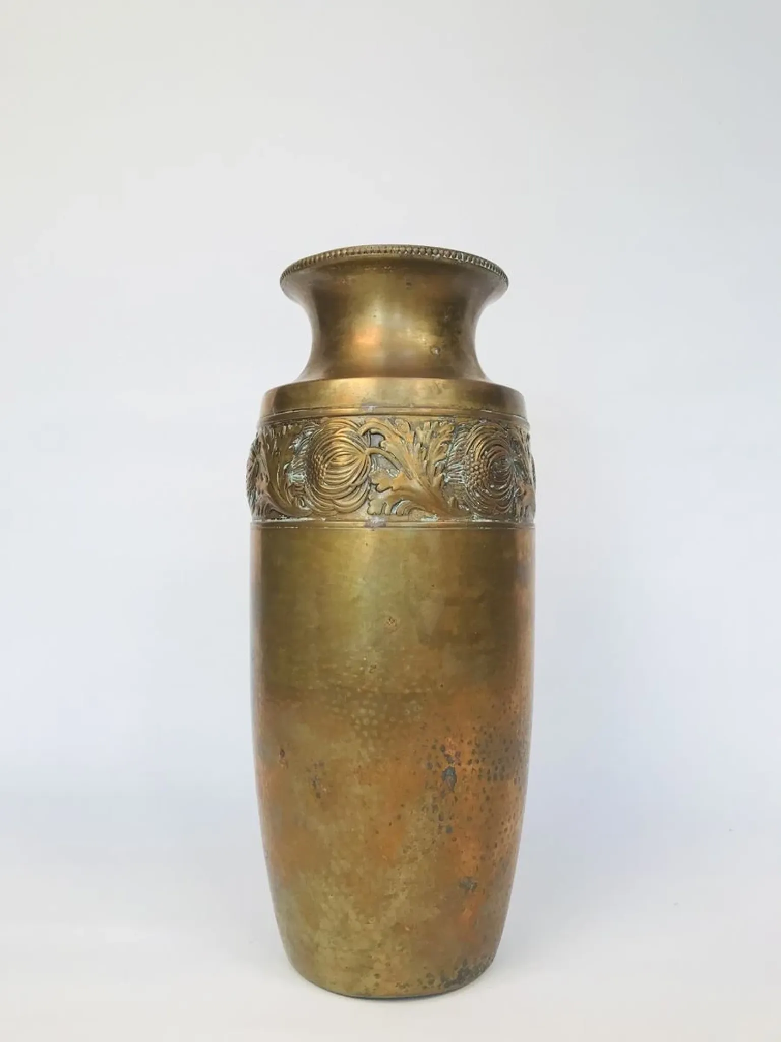 Art Nouveau Wrought and Hammered Brass Vase from WMF, Germany 1920s