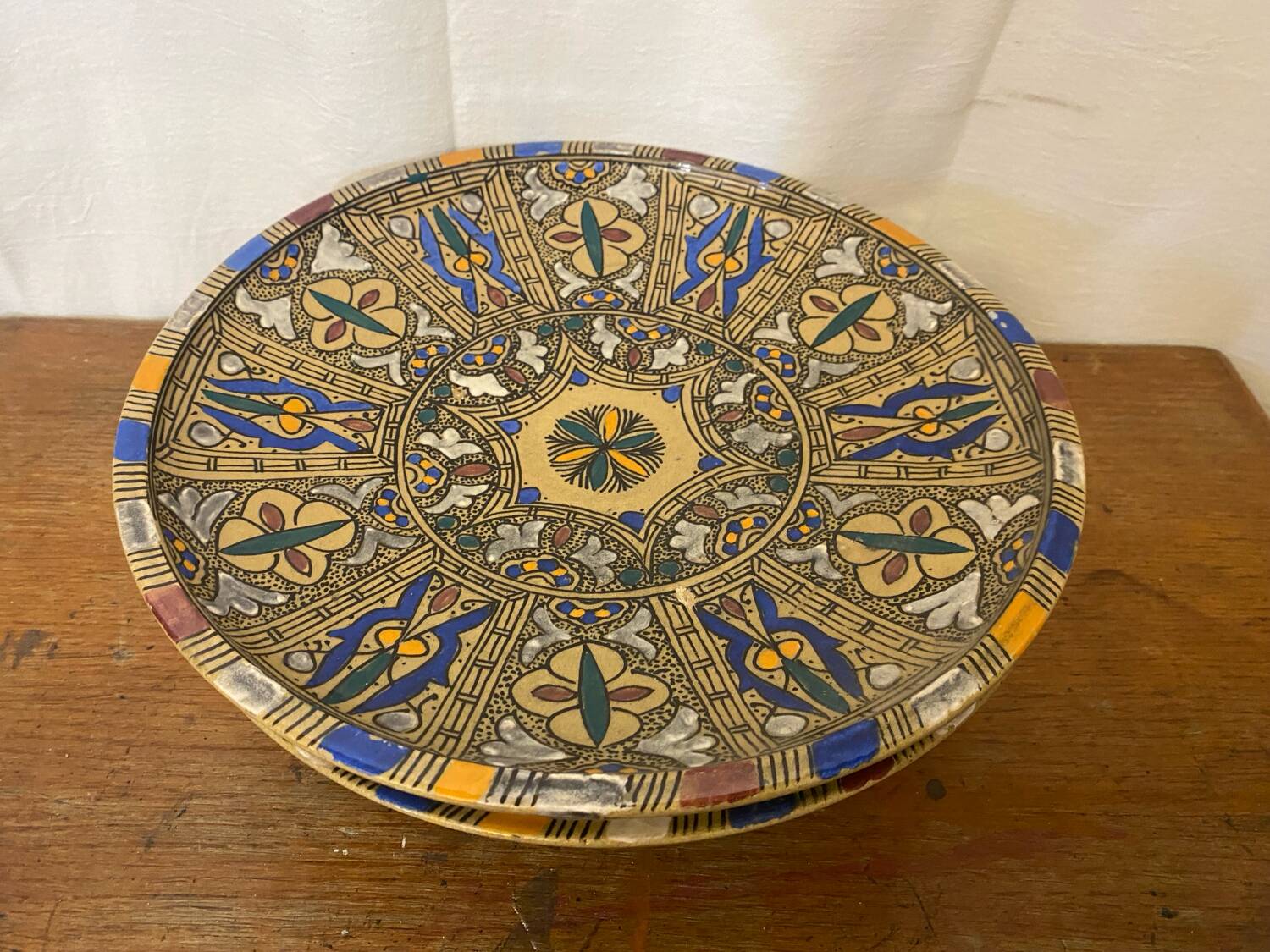 Pair of Antique SAFI Moroccan Glazed Terracotta Dishes from the 50s