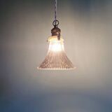 Suspension/baladeuse Art Déco en verre transparent rainuré, 1920-30 