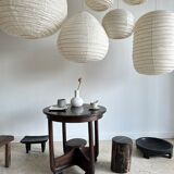 Suspension in rattan and natural japanese linen in the shape of a drop