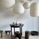 Suspension en rotin et lin naturel japonisante en forme de goutte