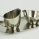 Danish 3-piece set sugar bowl creamer and tray stainless steel
