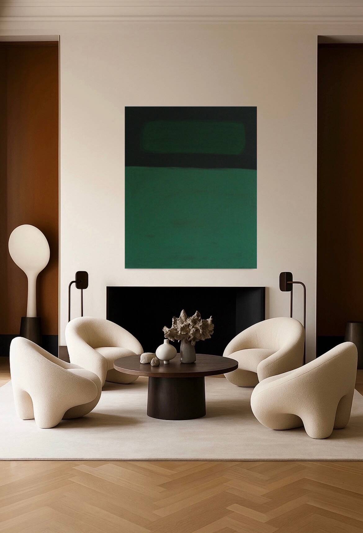 Minimalist green canvas "inside garden" signed Bodasca