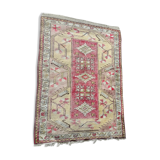 Turkish carpet handmade yellow background pink decoration, 127x91 cm