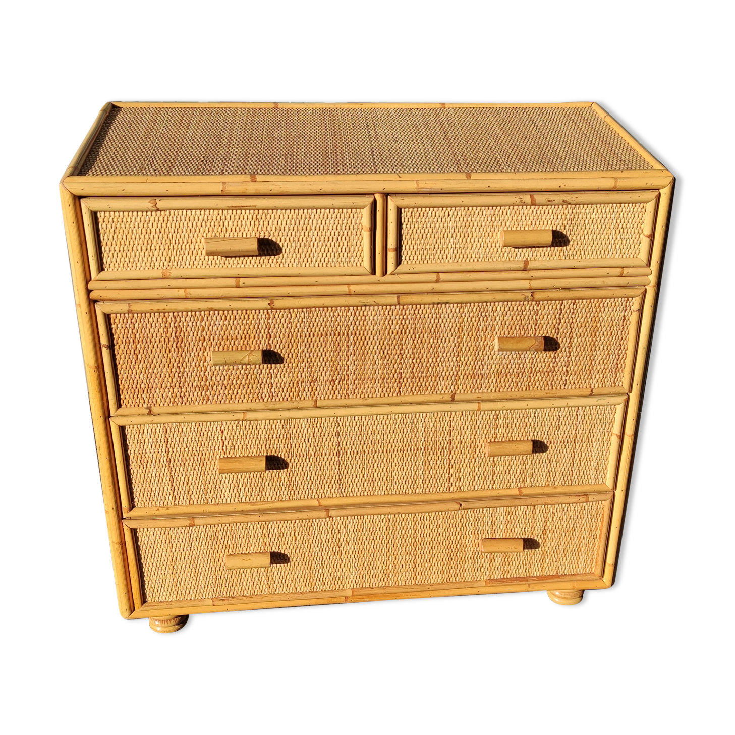 Chest of drawers 5 drawers in rattan and cannage