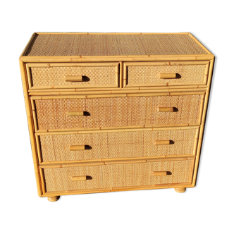 Chest of drawers 5 drawers in rattan and cannage