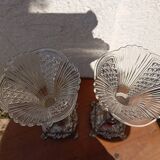 Pair of engraved tulip vases soliflor in silver metal in glass of 32