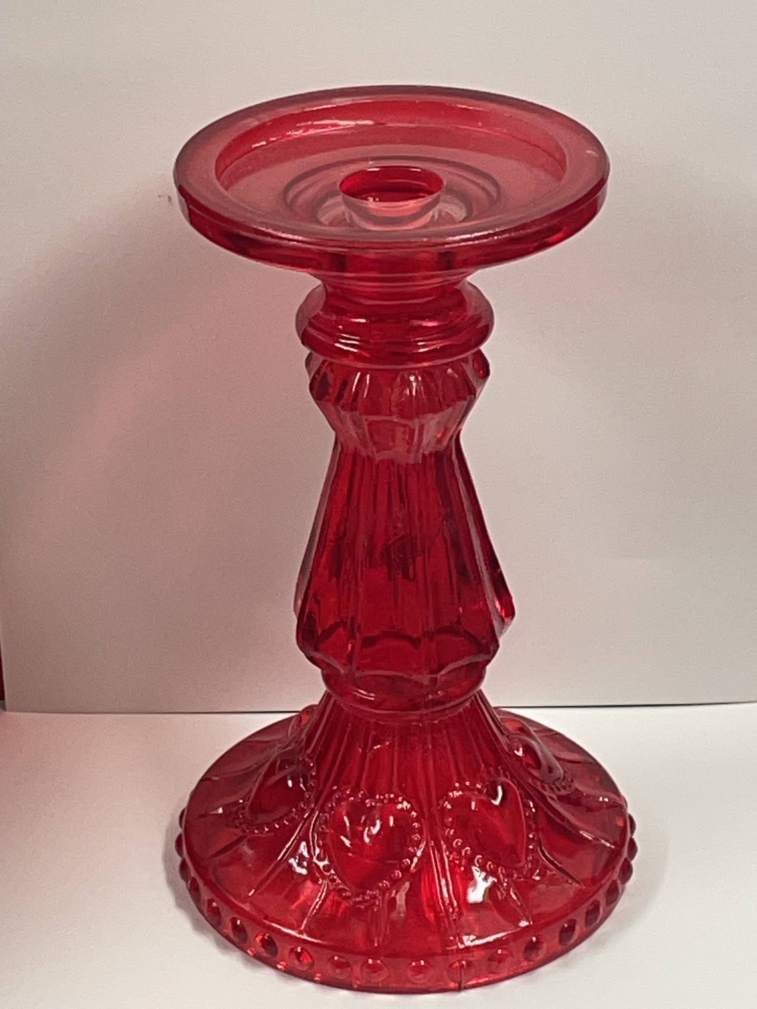 Fancy candle holder in red glass Italian style Empoli glass 18.5 cm