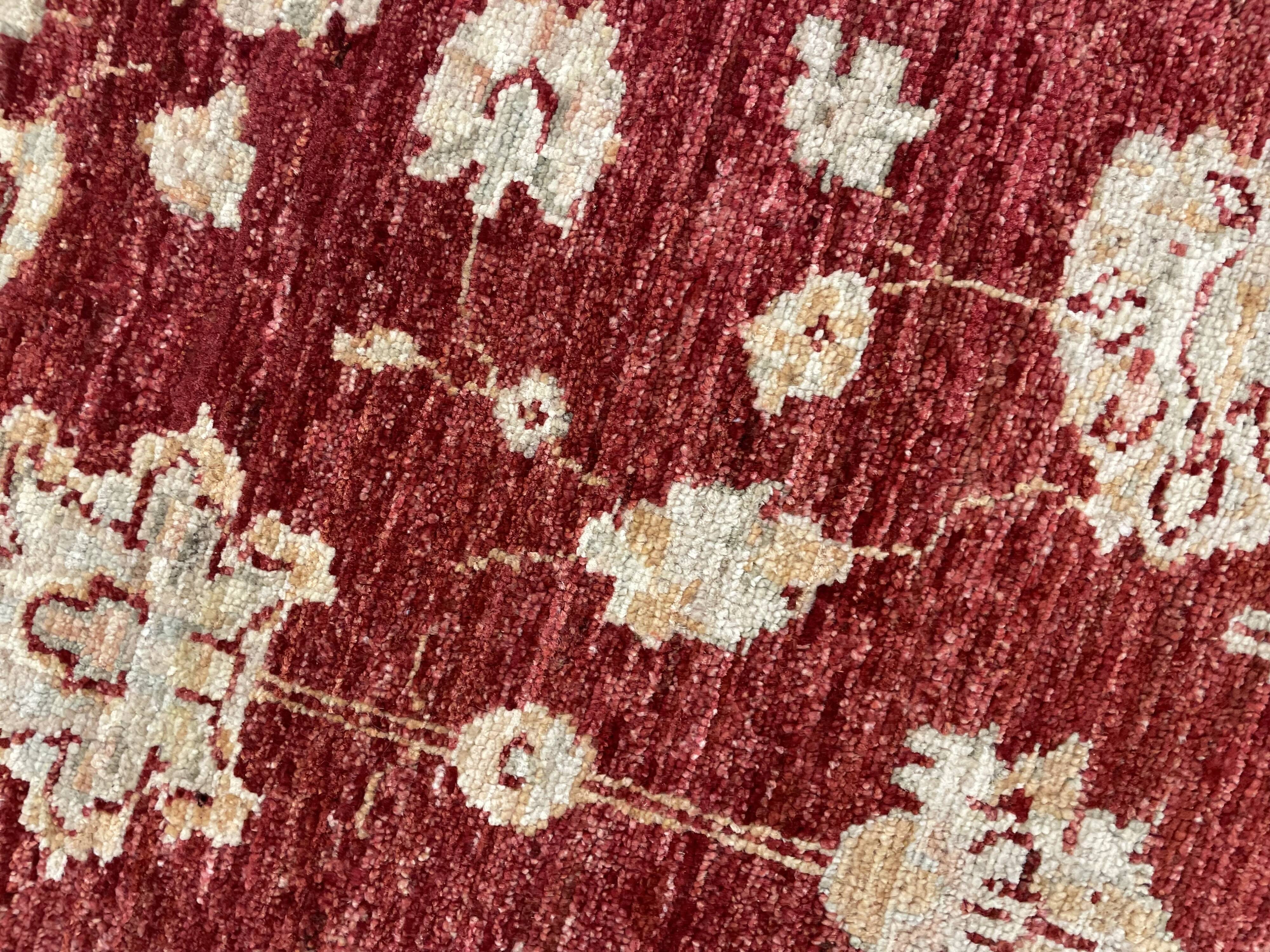 Handmade Wool Red Rug, Floral Oriental Carpet for Living Room 152x100cm