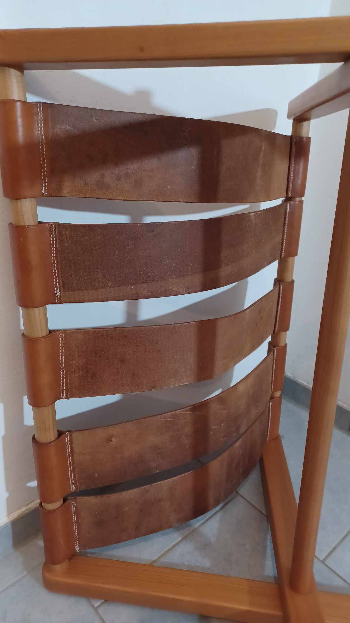 Hocker / Puff Leder & Holz années 1970