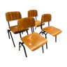 Lot de 4 chaises d'école marko acierr noir bois miel années 70