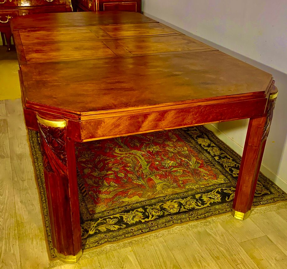 Art deco table 1920 in walnut with extensions, 8 people