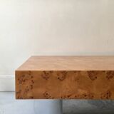 Coffee table with elm burl, integrated drawers, Mahey for Roche Bobois 1970.