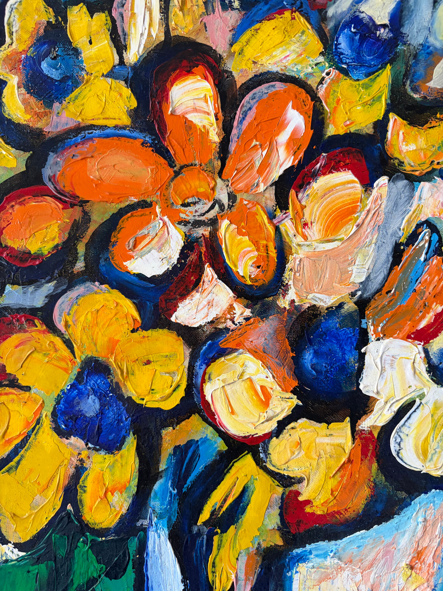 Modern bouquet and stained glass, knife oil signed