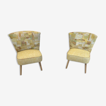 Pair of cocktail chair style Japandi Japan/Scandinavia Klimt effect fabric