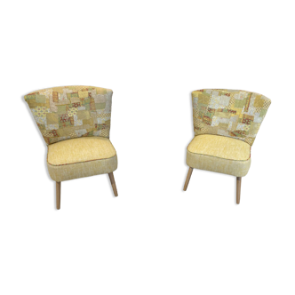 Pair of cocktail chair style Japandi Japan/Scandinavia Klimt effect fabric