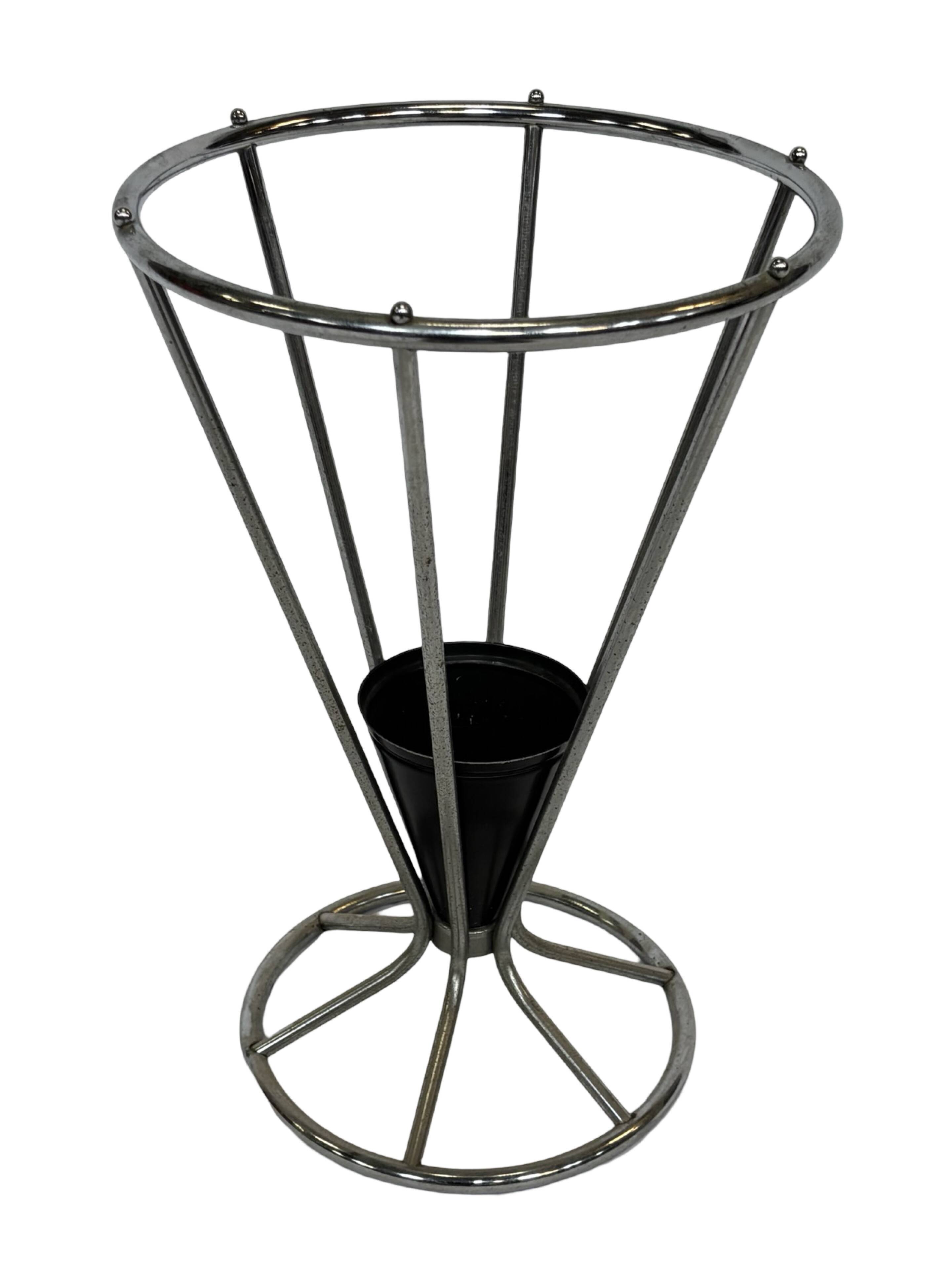 Vintage Umbrella stand chrome round black Dutch Art Deco
