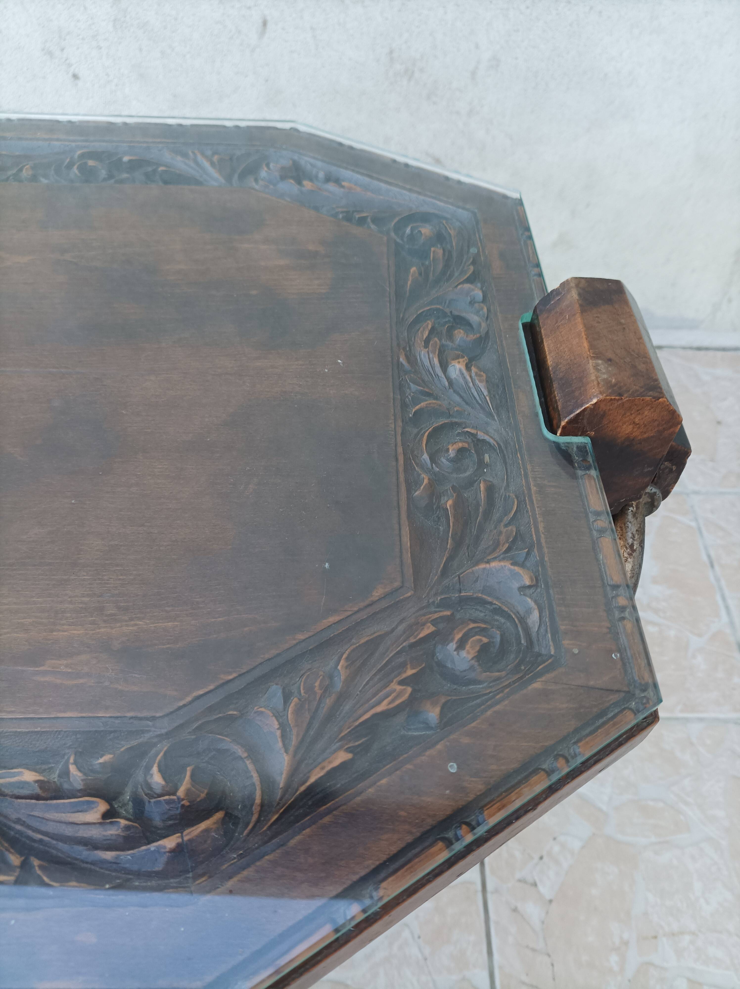 Art Deco style coffee table in carved natural wood