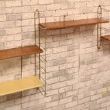 1960s shelf steel faux wood and gold chrome 4 uprights 184 cmx66x59x16 trace
