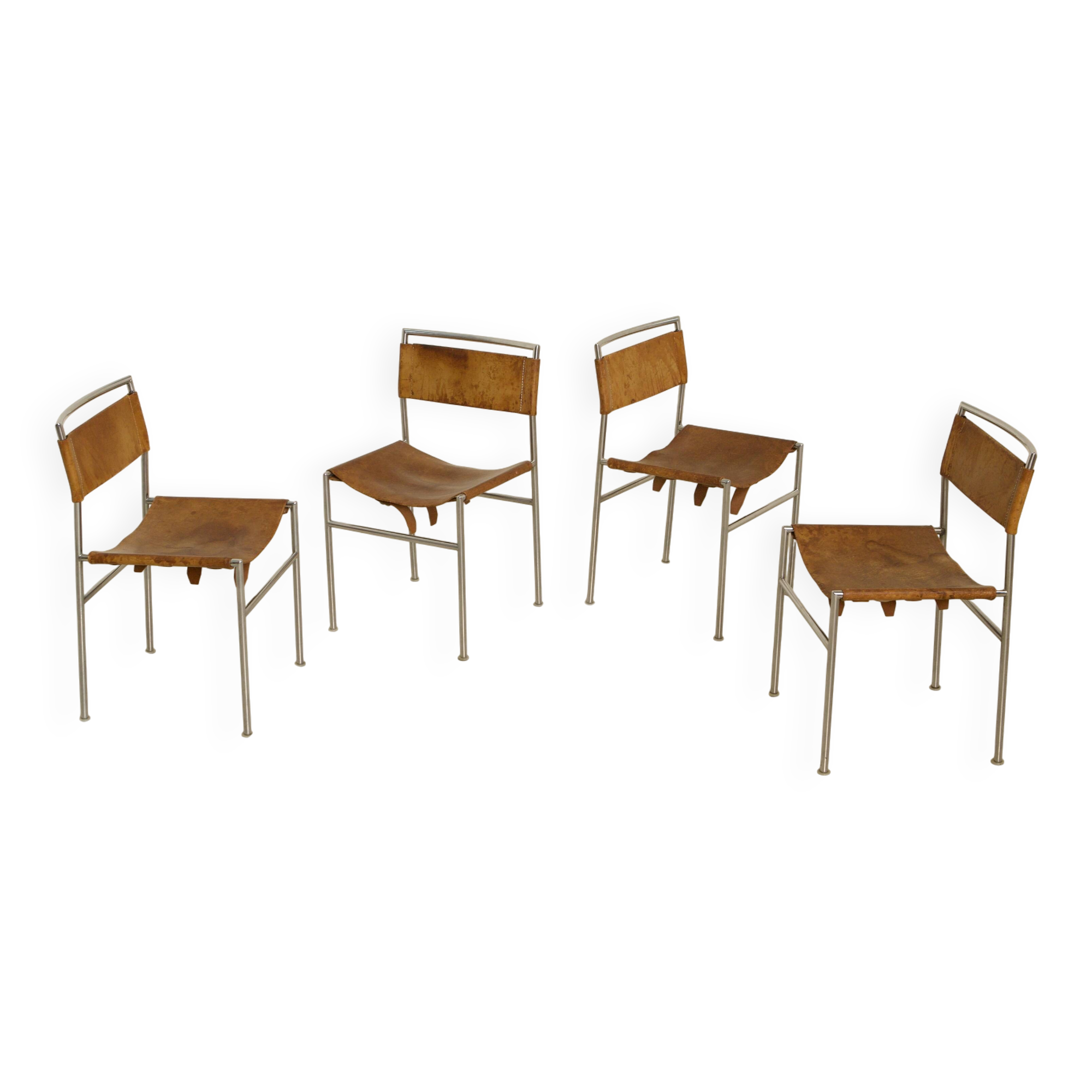 Set of 4 cognac leather chairs DLG Martin Visser 60's