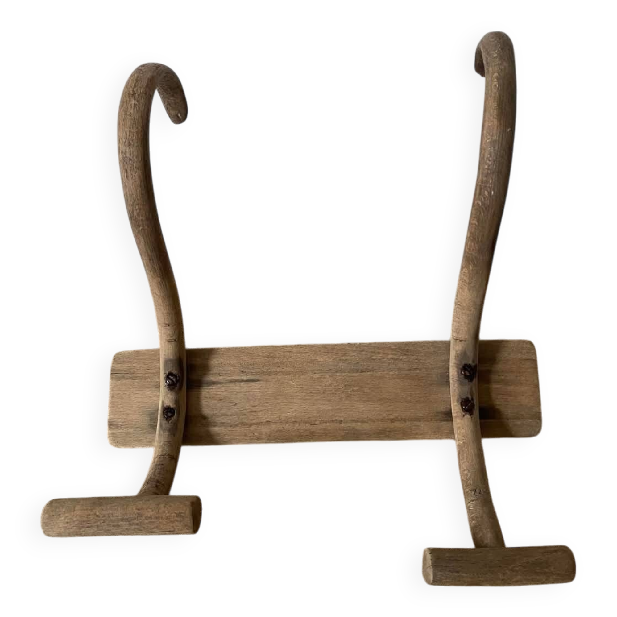 Natural wood coat and hat rack with 2 hooks