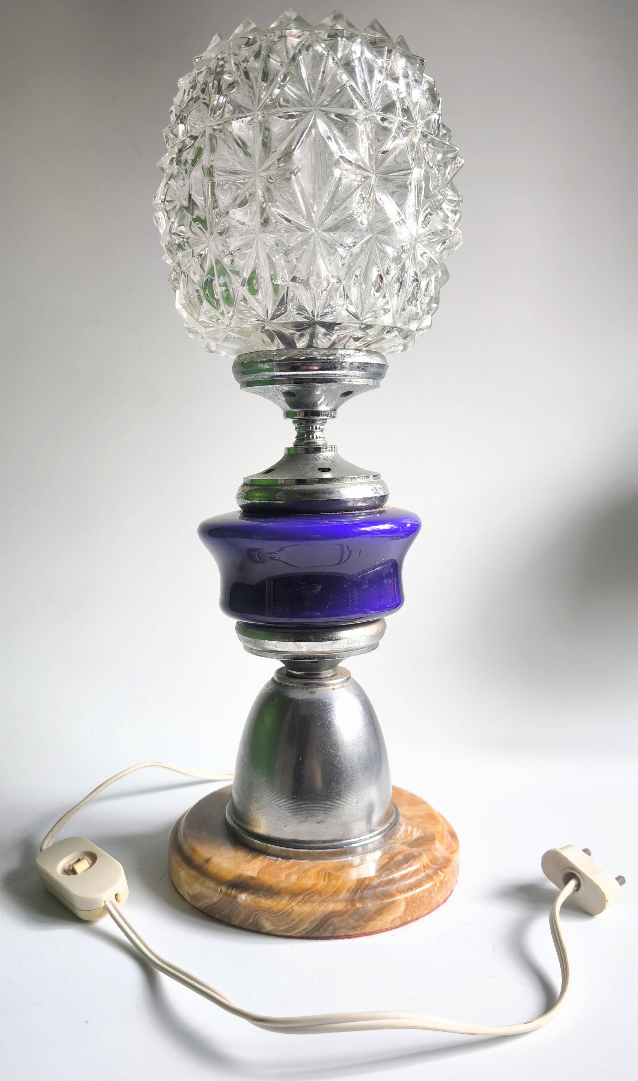 Mid Century lamp made of crystal, onyx, and marble.