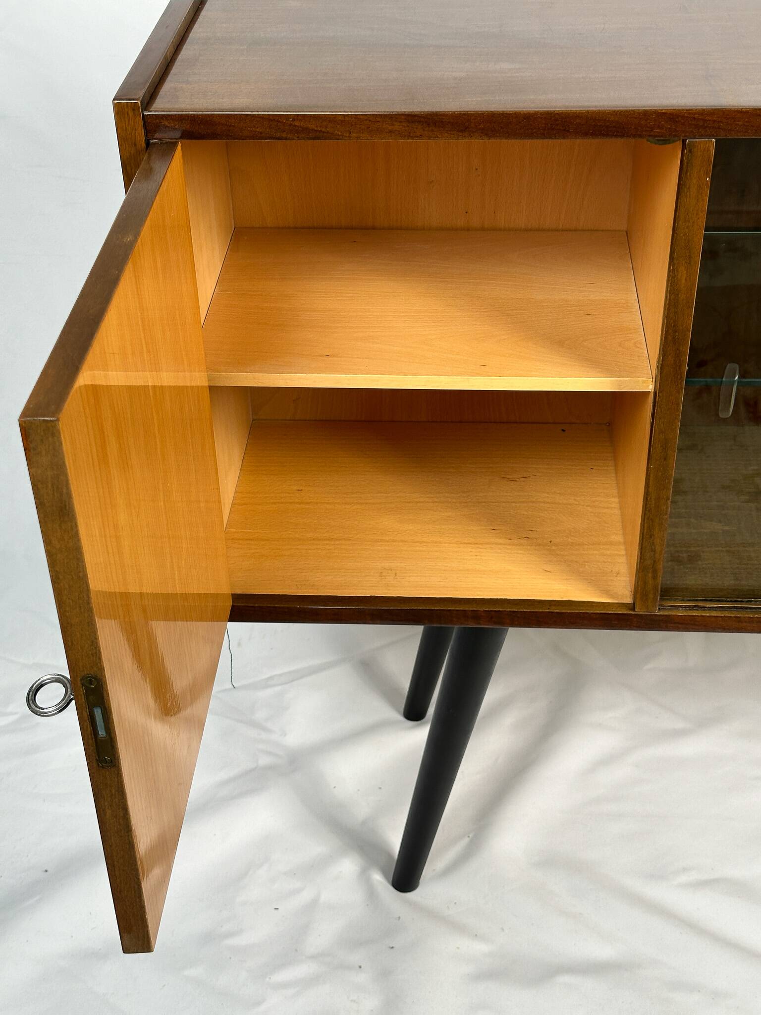 Vintage Polish bar cabinet in walnut veneer – 1960s