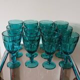 Set of 12 blue stemmed glasses