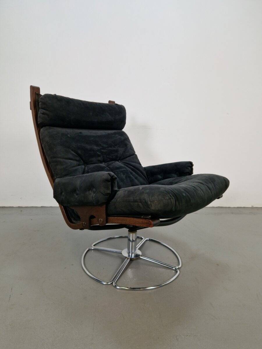 Vintage Black Alcantara Lounge Chair by Bruno Mathsson for Dux, 1960s