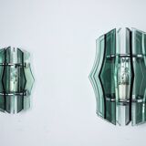 Paire d'appliques veca, verre murano vert, italie 1970