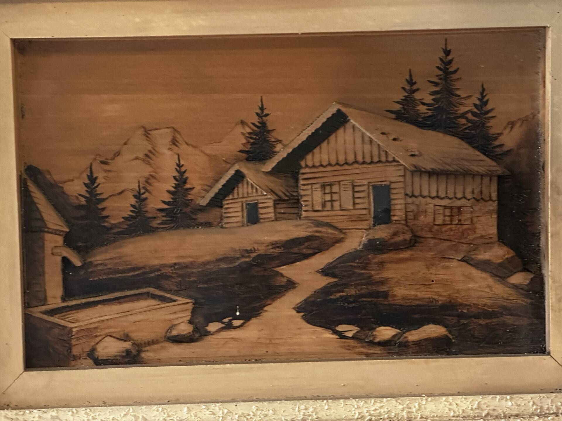 Pyrographed Alpine Table - Mid-Century Folk Art - Chalet Atmosphere
