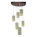 Mid-century cascade wood & crushed plastic pendant light, 1970's