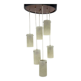 Mid-century cascade wood & crushed plastic pendant light, 1970's