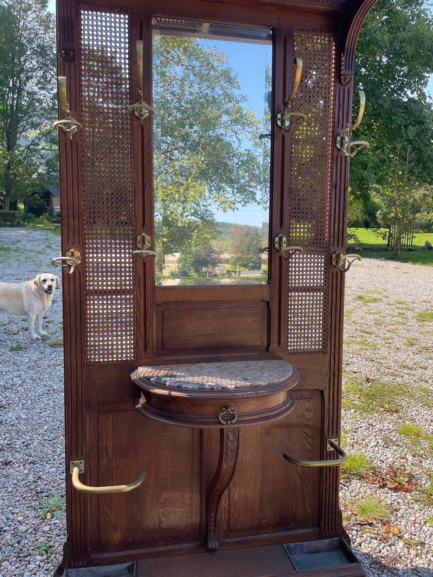 Antique oak cloakroom or coat rack