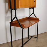 Vintage desk with modular bookcase in wood and metal, 1960