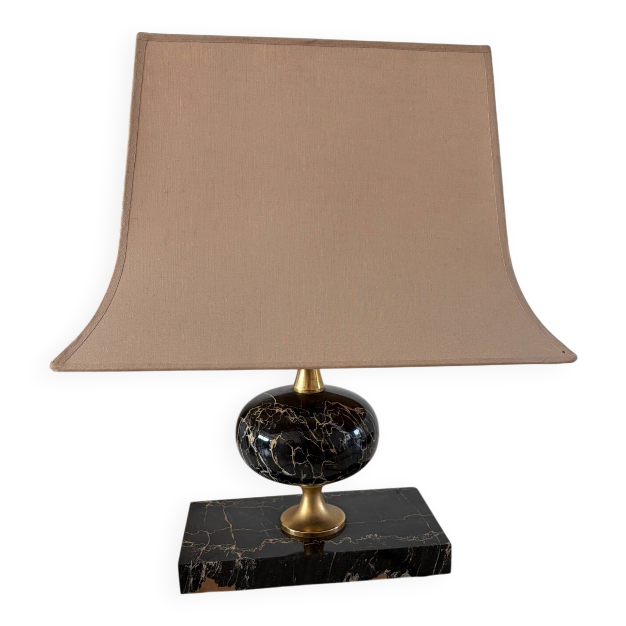 Lampe marbre noir Portoro 1970’s Philippe Barbier
