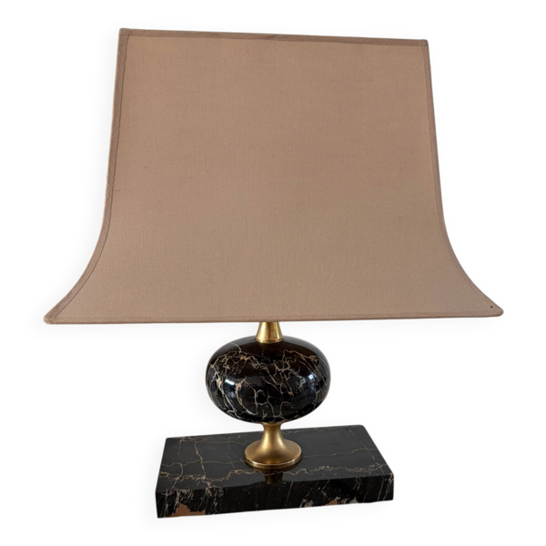 Lampe marbre noir Portoro 1970’s Philippe Barbier