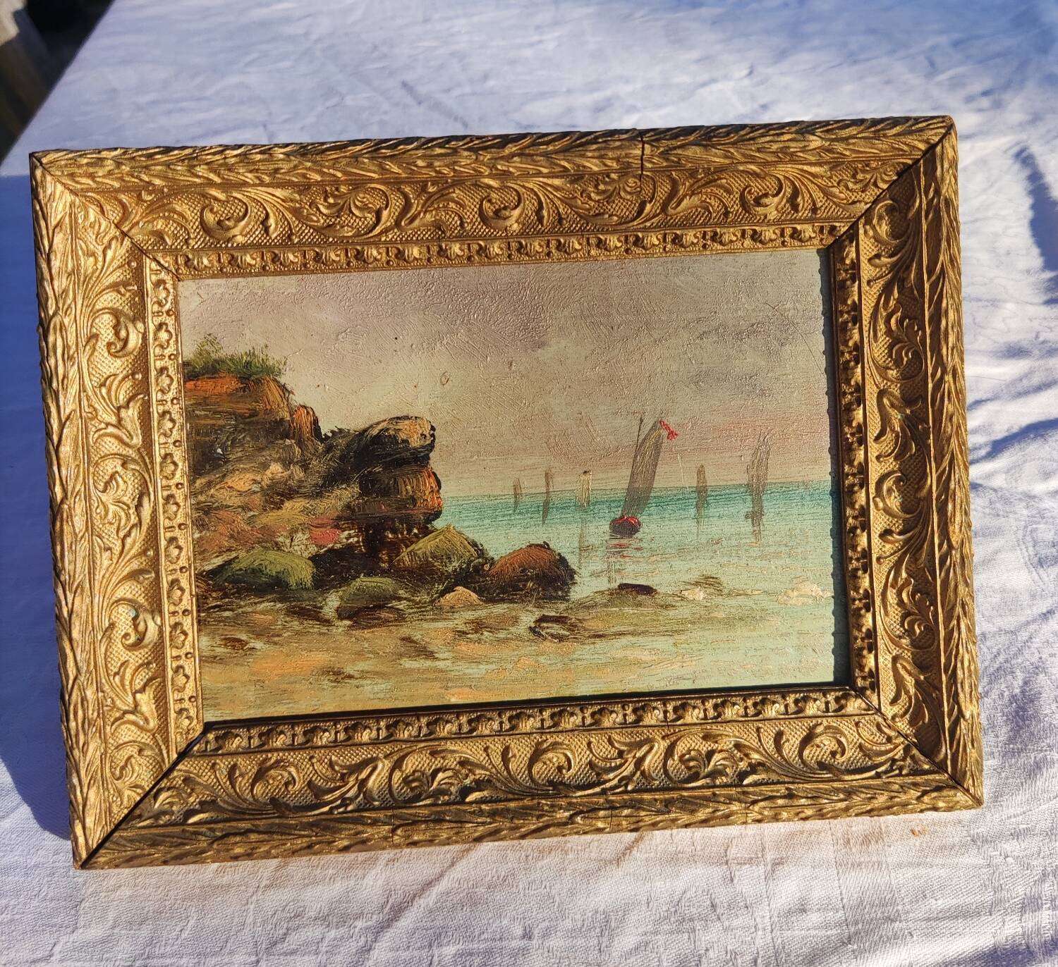 2 old paintings - oil on wood - theme: marine