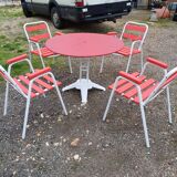 Garden furniture cast iron table and Tolix armchairs