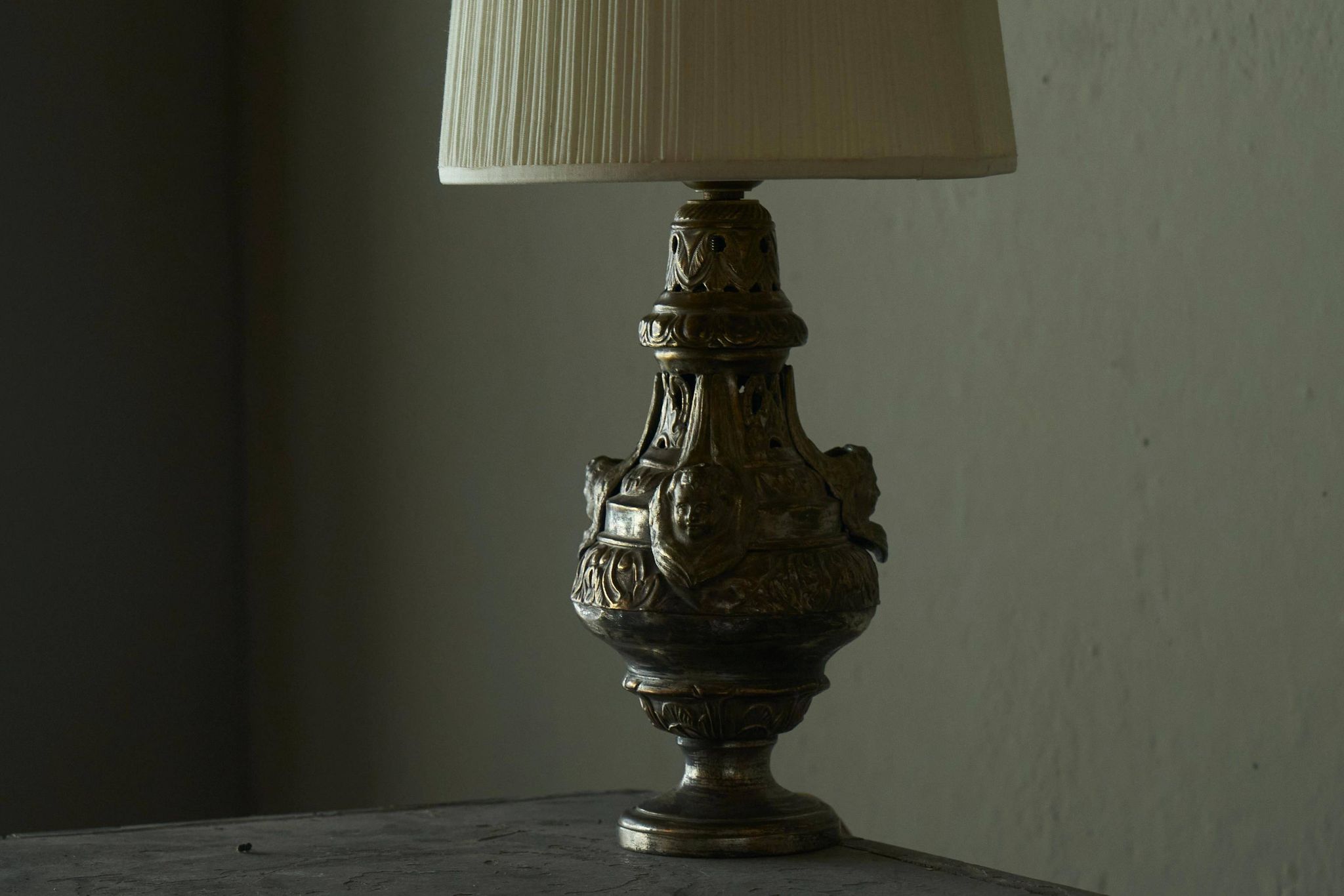 Antique Table Lamp in Patinated Brass and Silver, 19th Century