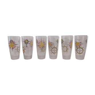 6 old orangeade glasses from the 70s vintage from St Gobain