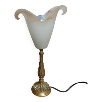 Brass and elongated marbled tulip floor lamp