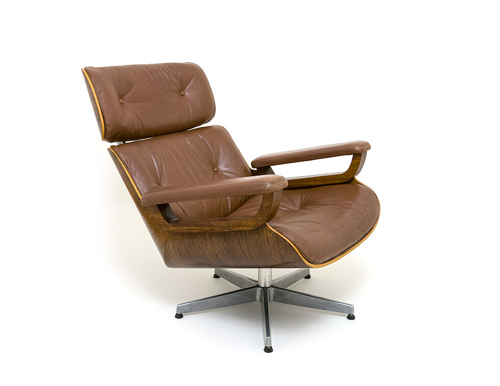 Lounge chair and ottoman leather and bentwood 60/70